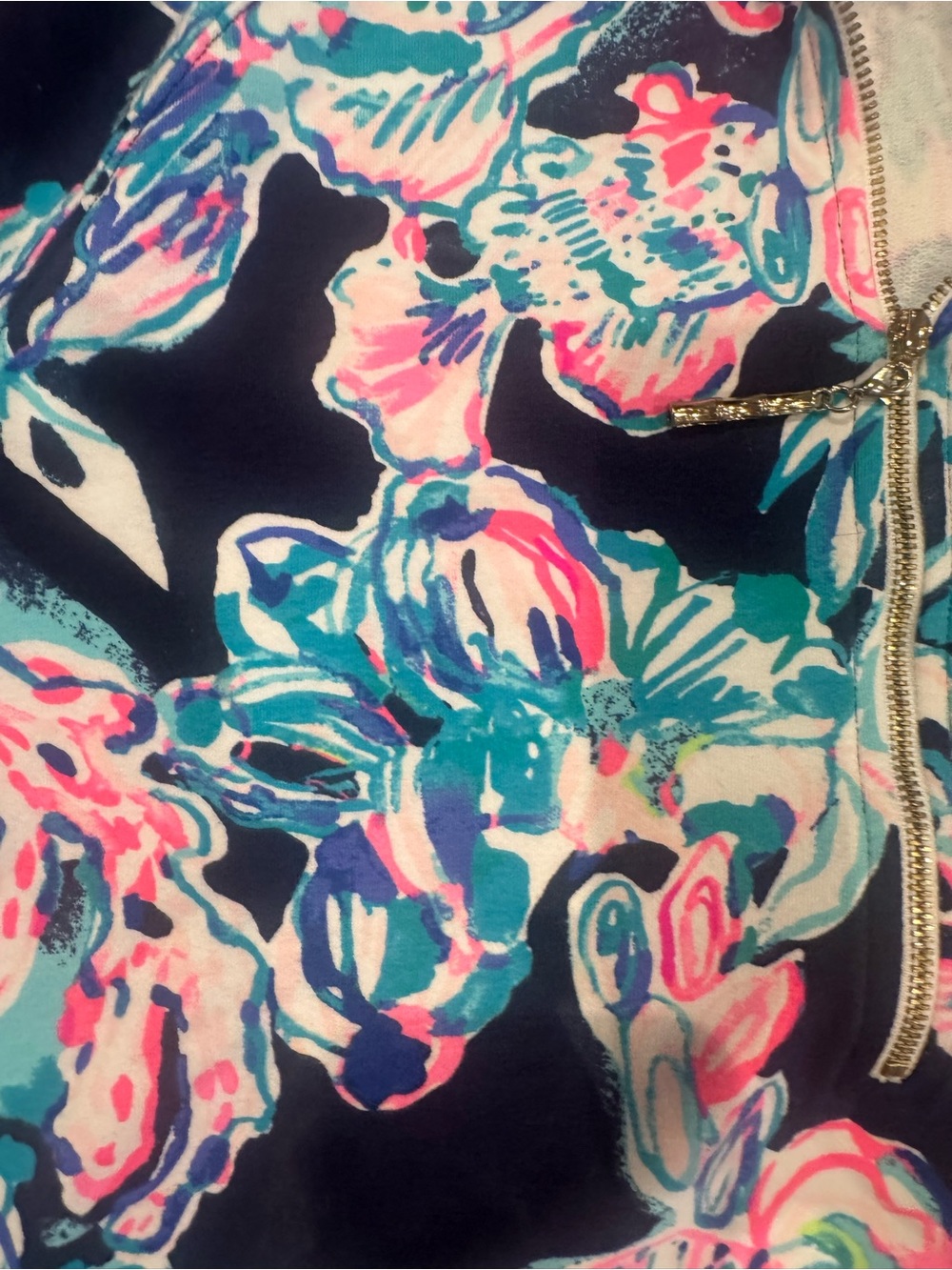 Lilly Pulitzer Tropical Floral Quarter-Zip pocket Pullover - Navy, Pink, Teal - Picture 5 of 6